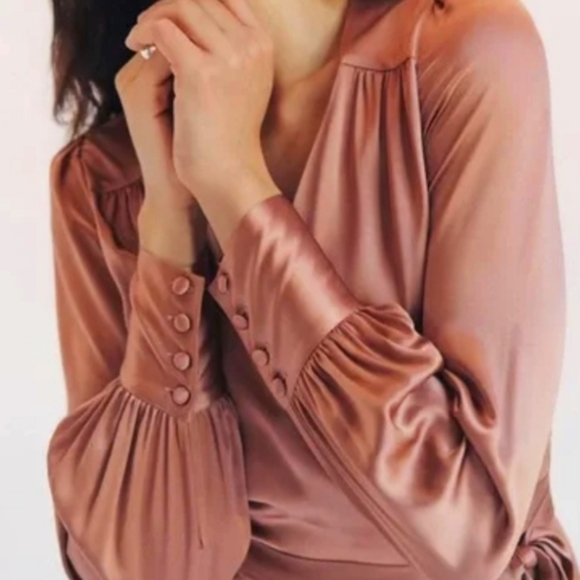 NWT Reformation Chrisley Long Sleeve Silk Mini Wrap Dress In Praline - Picture 5 of 8